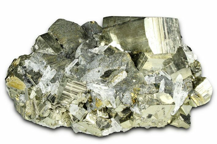 Gleaming Striated Pyrite with Chalcopyrite and Quartz - Peru #376067